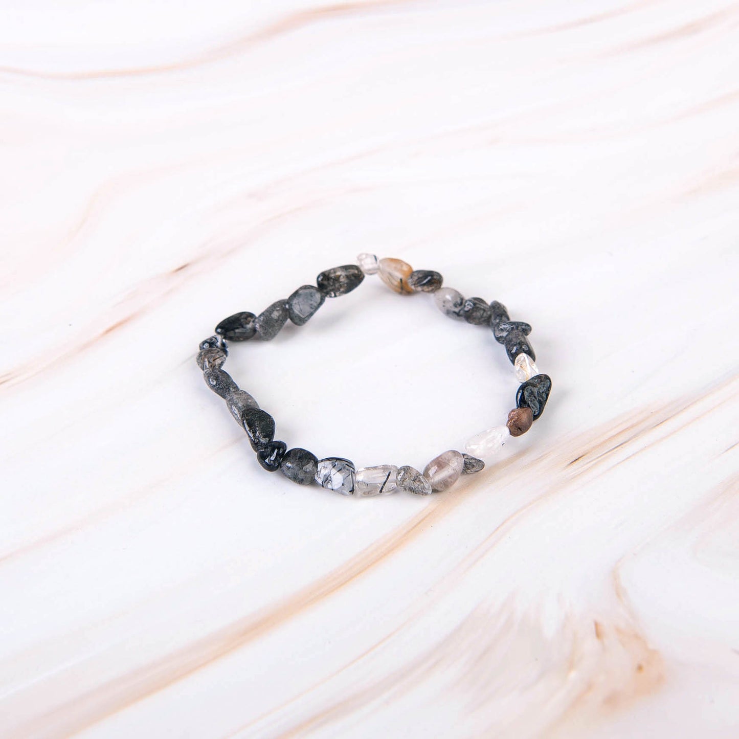 Black Tourmaline Rutile Quartz Pebble Beaded Bracelet