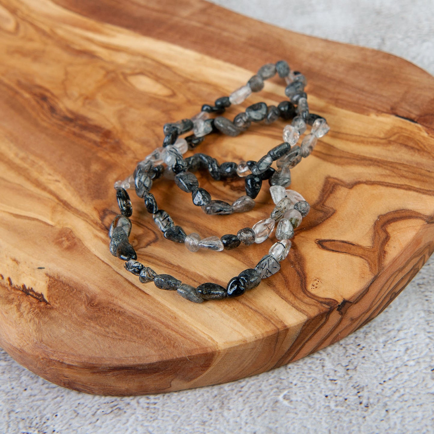 Black Tourmaline Rutile Quartz Pebble Beaded Bracelet