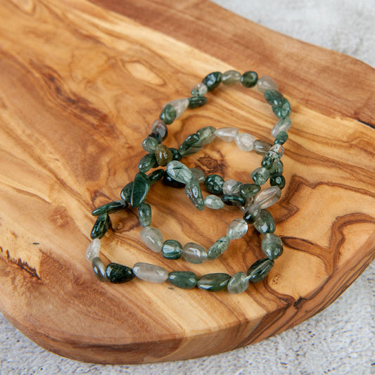 Green Rutile Pebble Beaded Bracelet