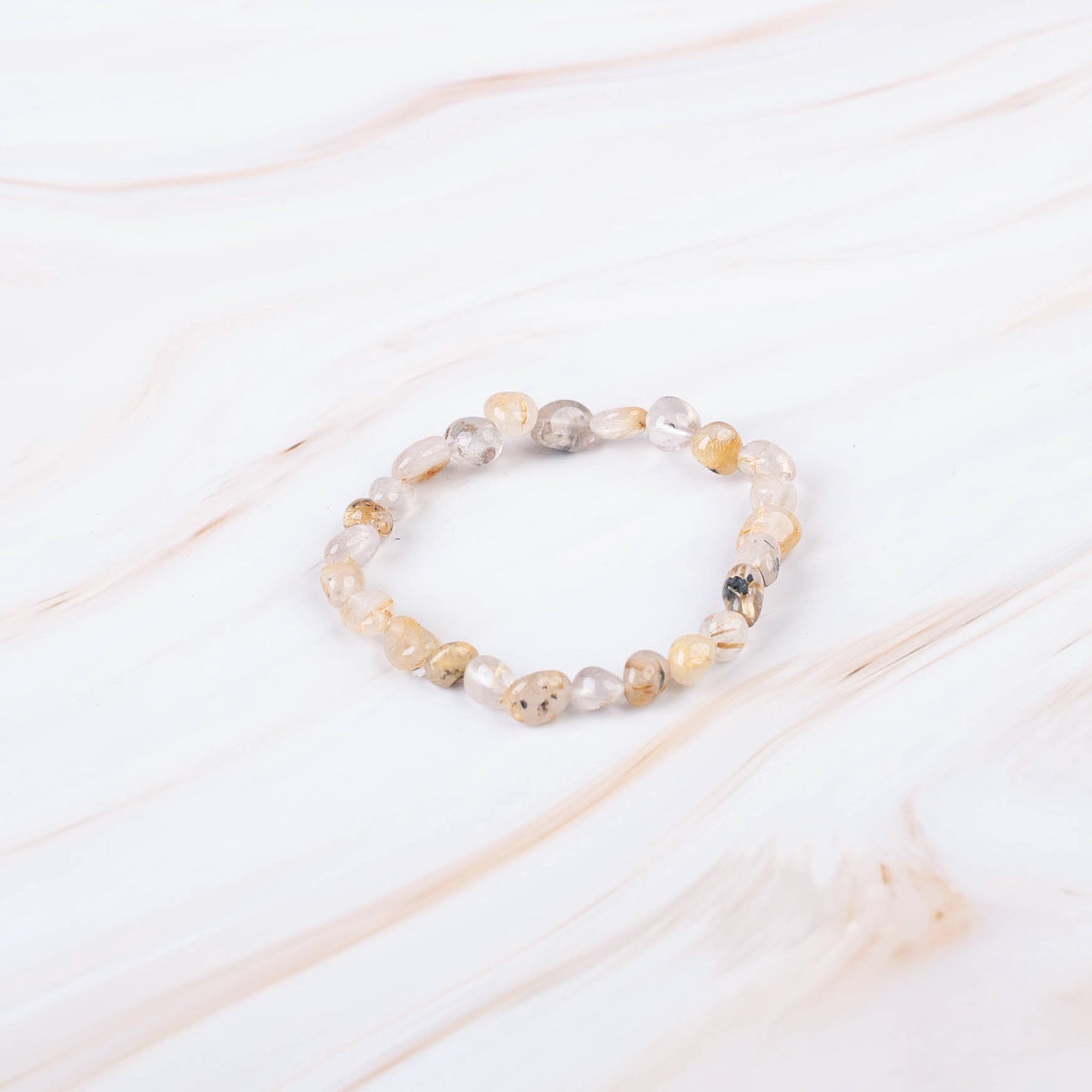 Golden Rutile Quartz Pebble Beaded Bracelet