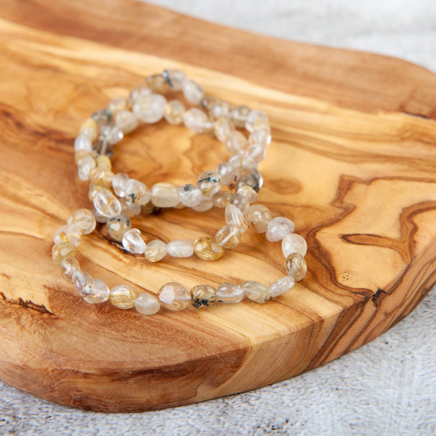 Golden Rutile Quartz Pebble Beaded Bracelet