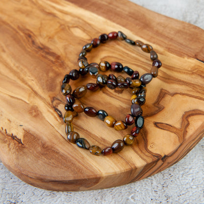 Mixed Tigers Eye Pebble Beaded Bracelet