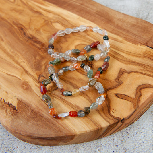 Multi Color Rutile Quartz Pebble Beaded Bracelet