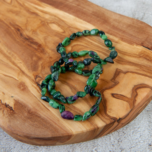 Ruby Zoisite Pebble Beaded Bracelet