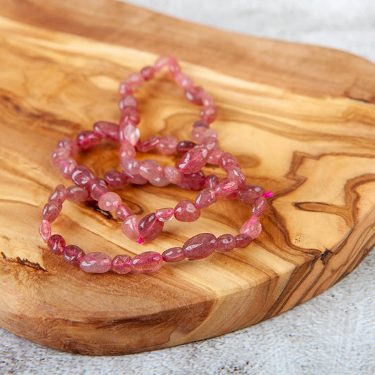 Strawberry Quartz Pebble Beaded Bracelet