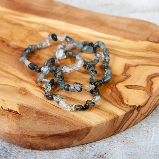 Tourmaline Rutile Quartz Pebble Beaded Bracelet