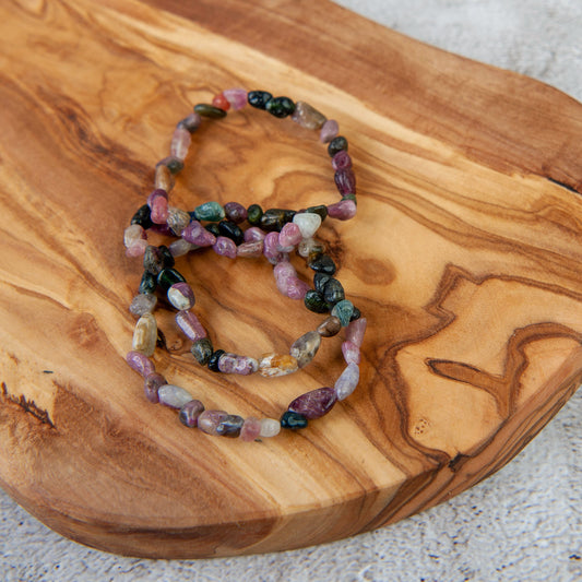 Watermelon Tourmaline Pebble Beaded Bracelet